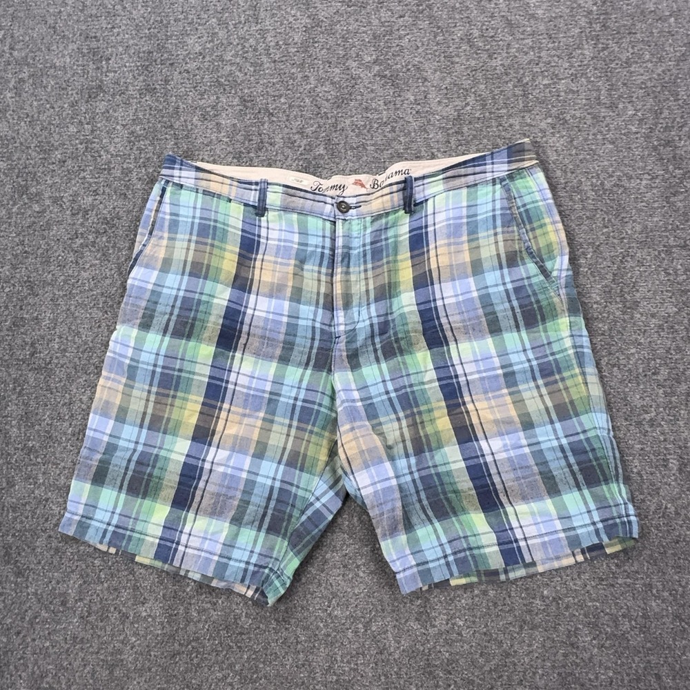 Tommy Bahama Shorts Mens 40 Multicolor Plaid Linen Tencel Chino 10 Inseam Casual